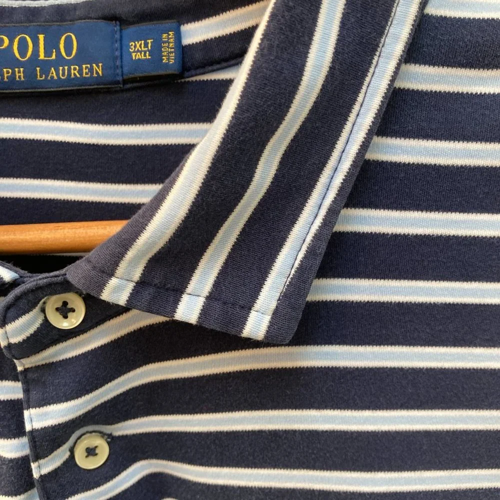Ralph Lauren Polo Blue White Striped Short Sleeve Polo Shirt Size 3XLT
